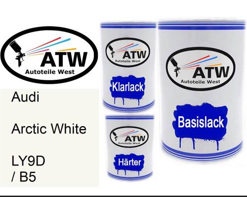 Audi, Arctic White, LY9D / B5: 500ml Lackdose + 500ml Klarlack + 250ml Härter - Set, von ATW Autoteile West.